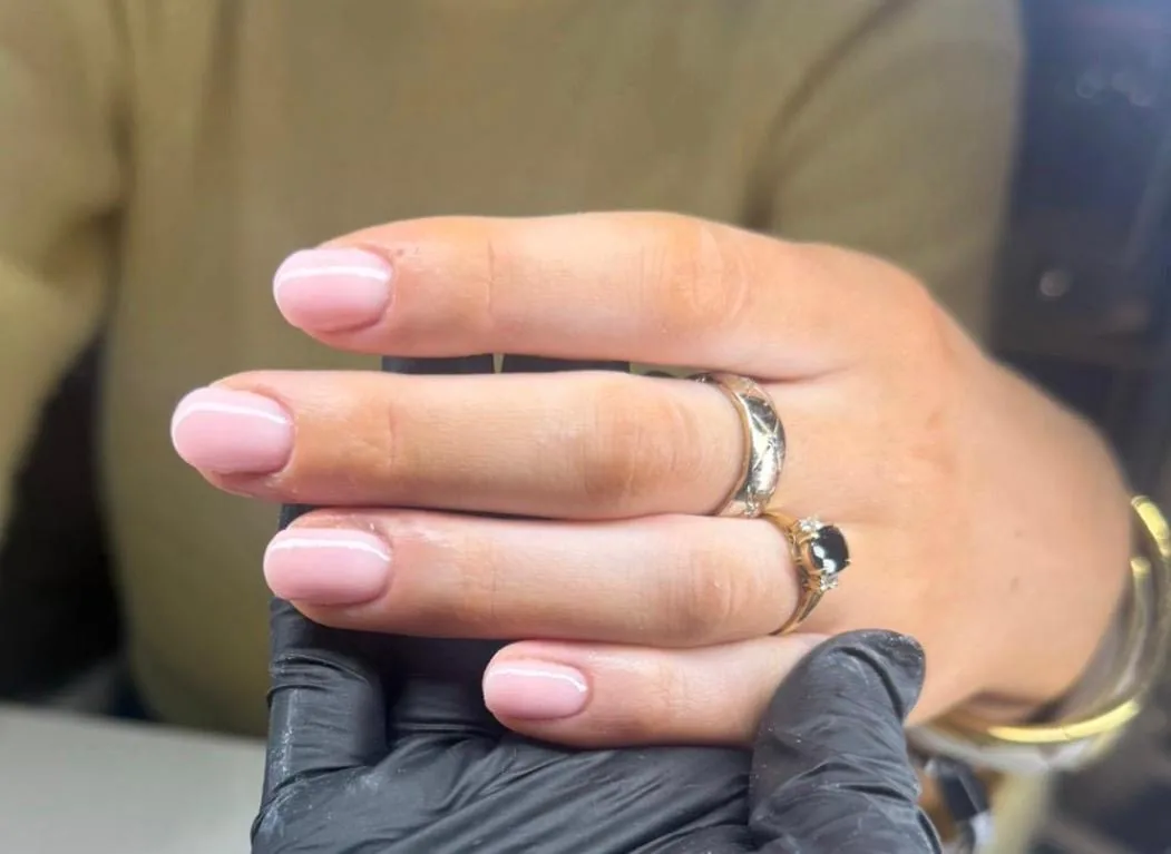 Pink BIAB manicure at Glam & Glow