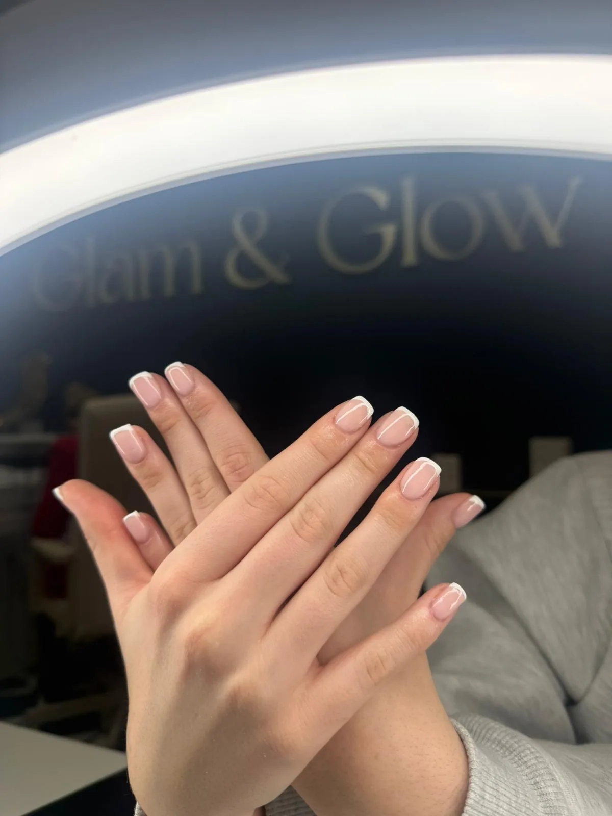 French manicure under Glam & Glow LED lamp